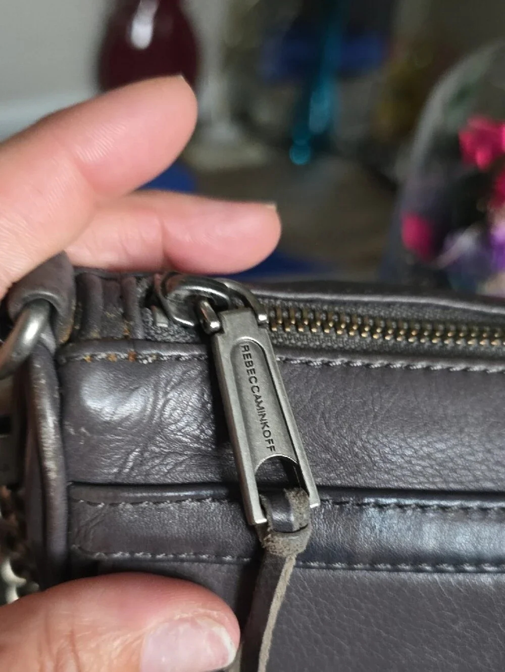 Rebecca Minkoff Gray Leather Crossbody with Chain Strap